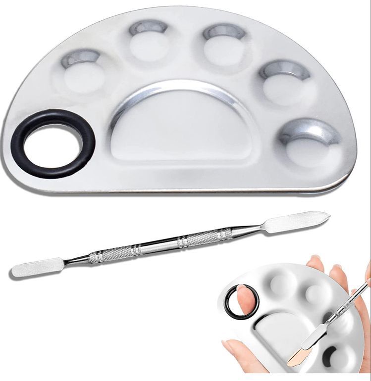 Stainless Steel Cosmetic 5 Dip Makeup Mixing Plate with Spatula